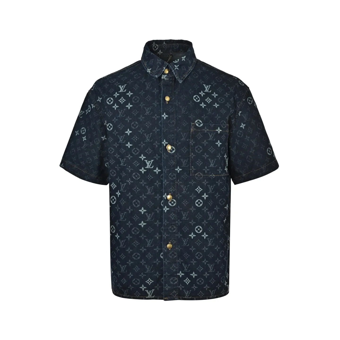 Louis Vuitton/Louis Vuitton 26ss all-over printed presbyopic suit denim short-sleeved shirt